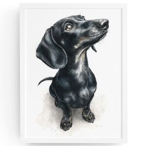Watercolor Black Dachshund Dog Portrait Art Print – Unframed Fine Art Poster